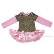 Max Style Long Sleeve Leopard Baby Bodysuit Light Pink Satin Pettiskirt JS4852